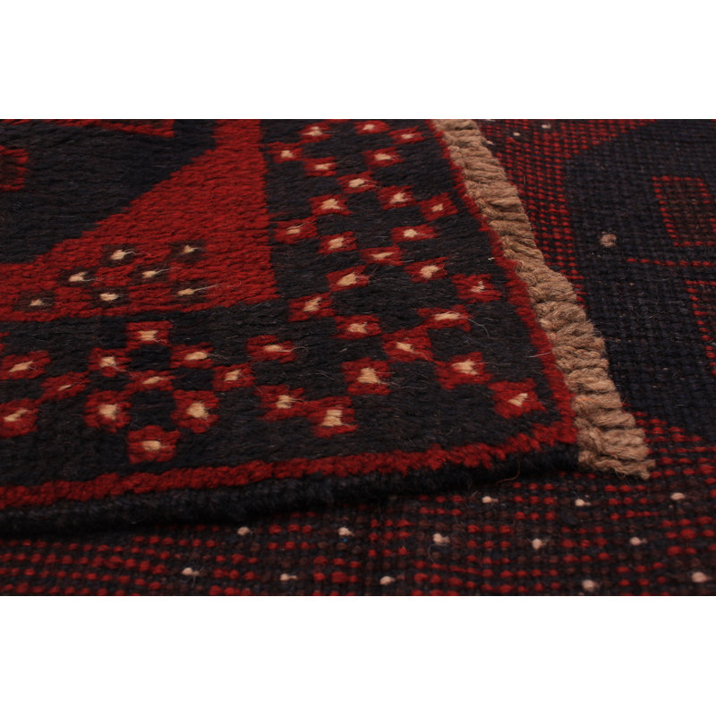 Tapis décoratif en laine de conception unique noué à la main New Age 3 pi 3 po x 6 pi 3 po Berda en rouge/noir