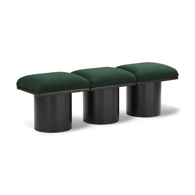 Banc rembourré Husnan, H 17,5 po x l 54 po x P 15,5 po, Tissu bouclé vert, Noir