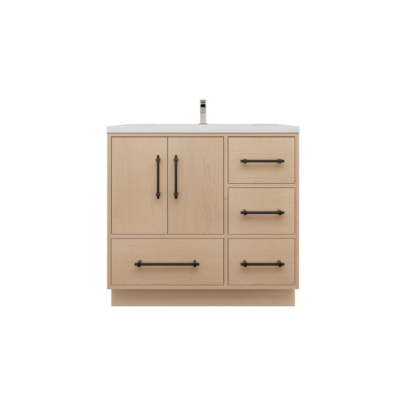 Meuble-lavabo simple 35,4 po avec dessus Victoria, Chêne jaune