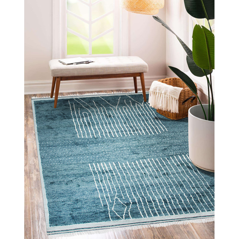 Tapis vert en laine noué à la main Freya, Rectangle 9 pi x 12 pi