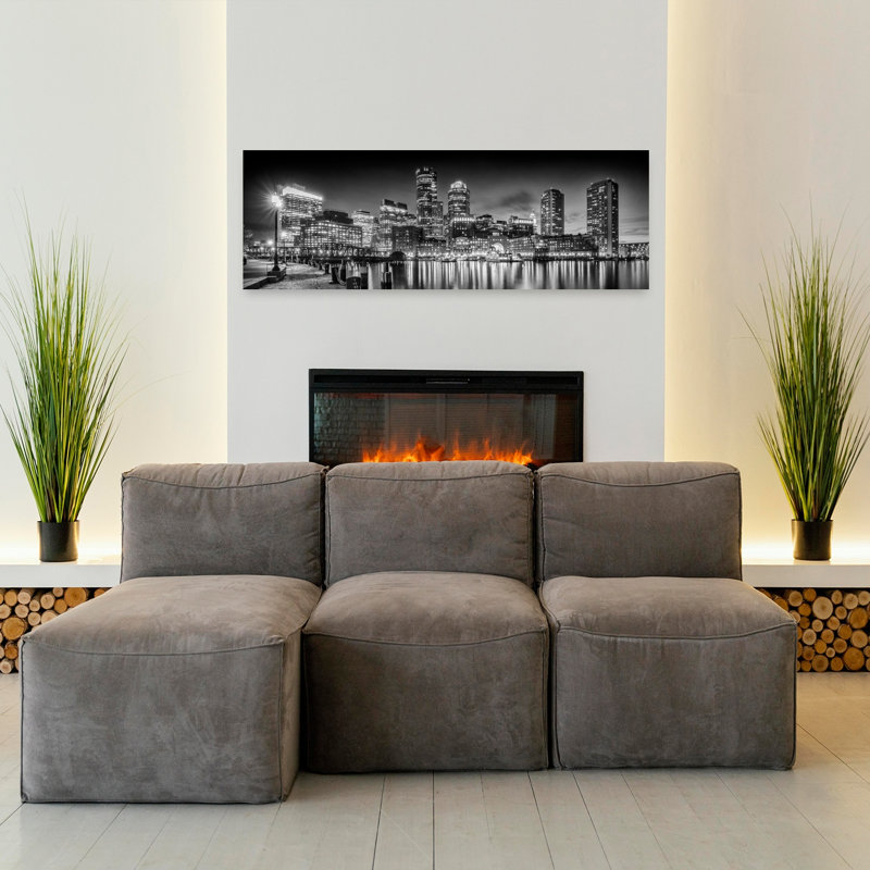 «Boston Night Skyline», art contemporain abstrait, art mural de la ville, H 16 po x l 48 po
