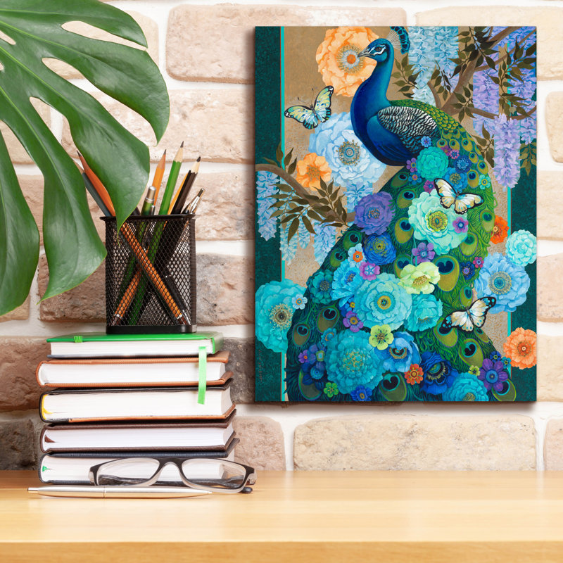 «Floral Peacock» par David Galchutt, art mural sur toile, H 16 po x l 12 po x P 0,75 po