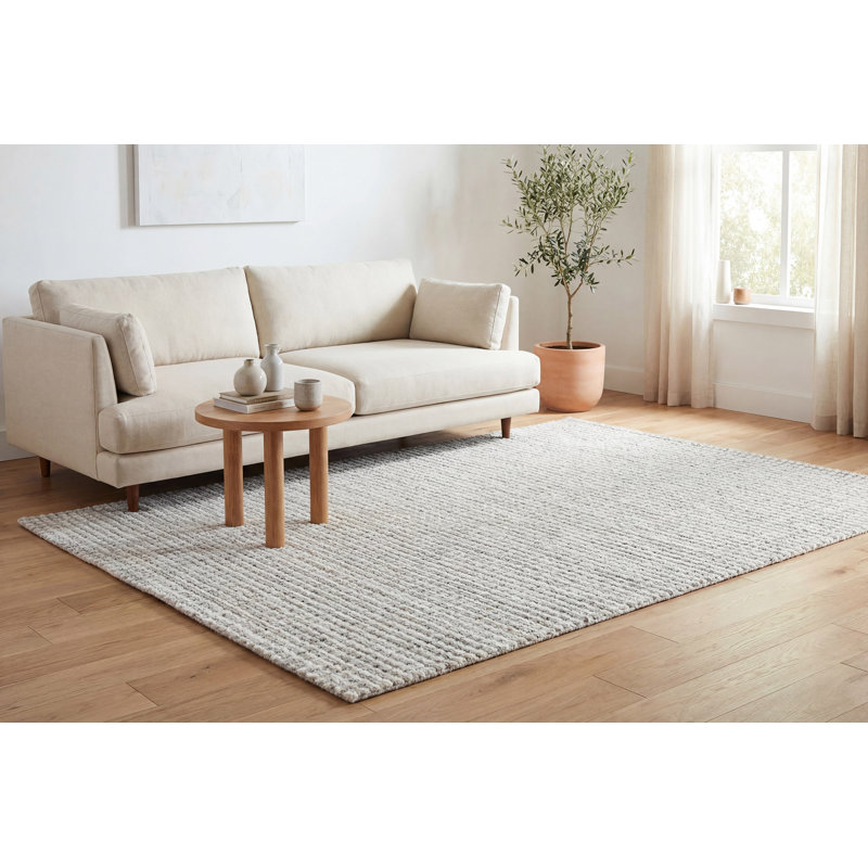 Tapis gris en laine tissé à la main Amauche, Rectangle de 5 pi x 8 pi