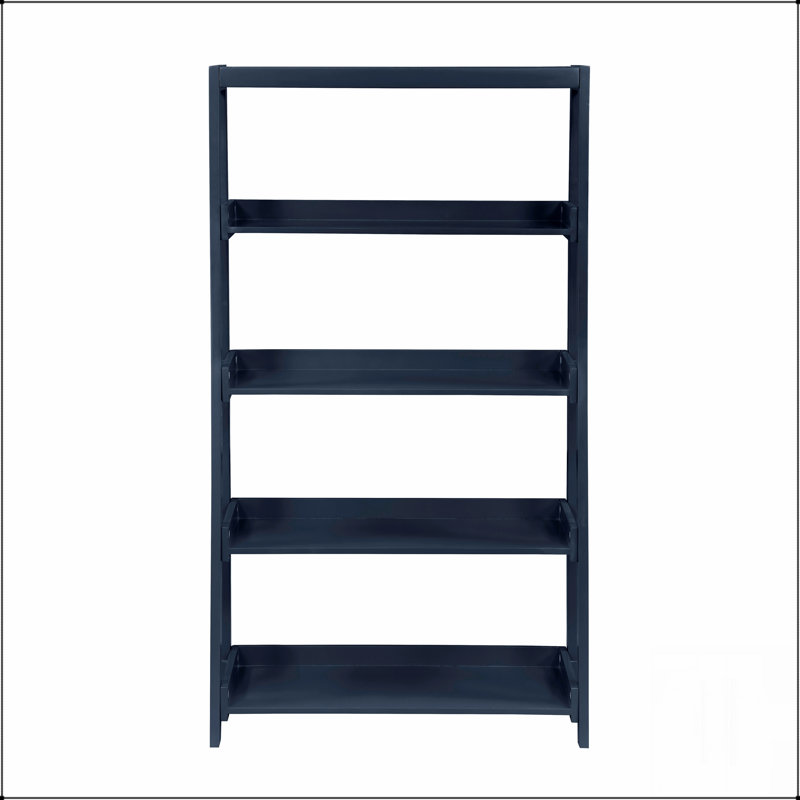 Bibliothèque en bois moderne moderne à 4 tablettes avec une élégante finition bleue pour une présentation et un rangement élégants