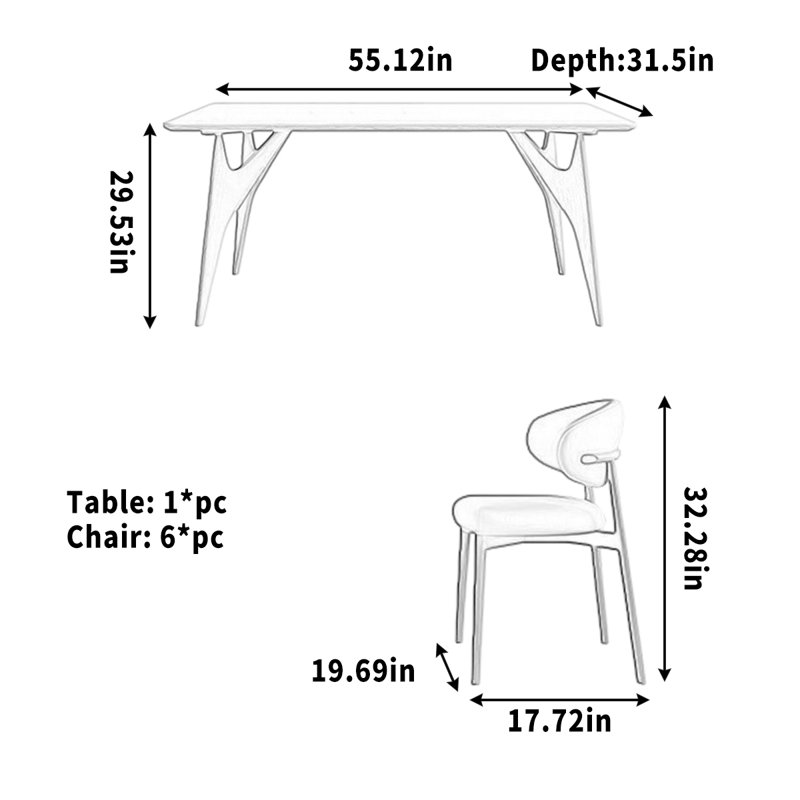 Table de salle à manger rectangulaire, H 29,53 po x l 55,12 po x P 31,5 po