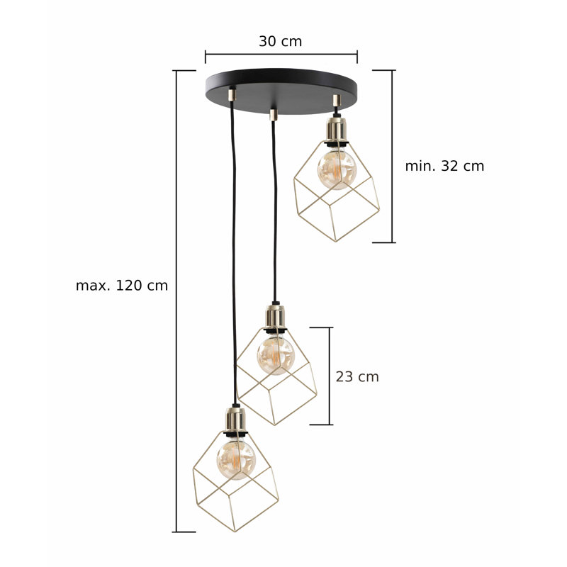 Bohannon 3 - Light Geometric Pendant, White/Gold, Black