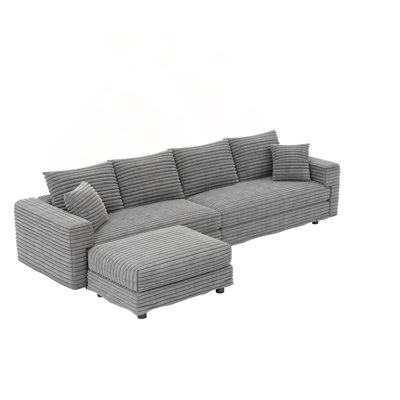 102.4" Plush Corduroy 4-Seat Sofa with Movable Ottoman