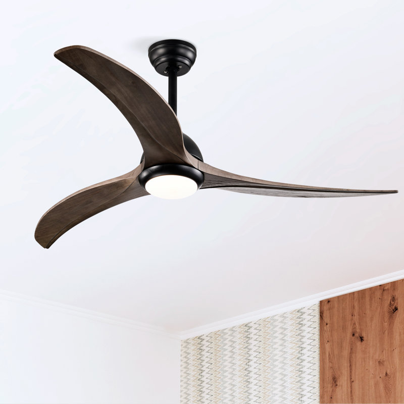 Ventilateurs de plafond en bois à 3 pales de 52 po avec télécommande à 3 lumières colorées et 6 niveaux de vitesse