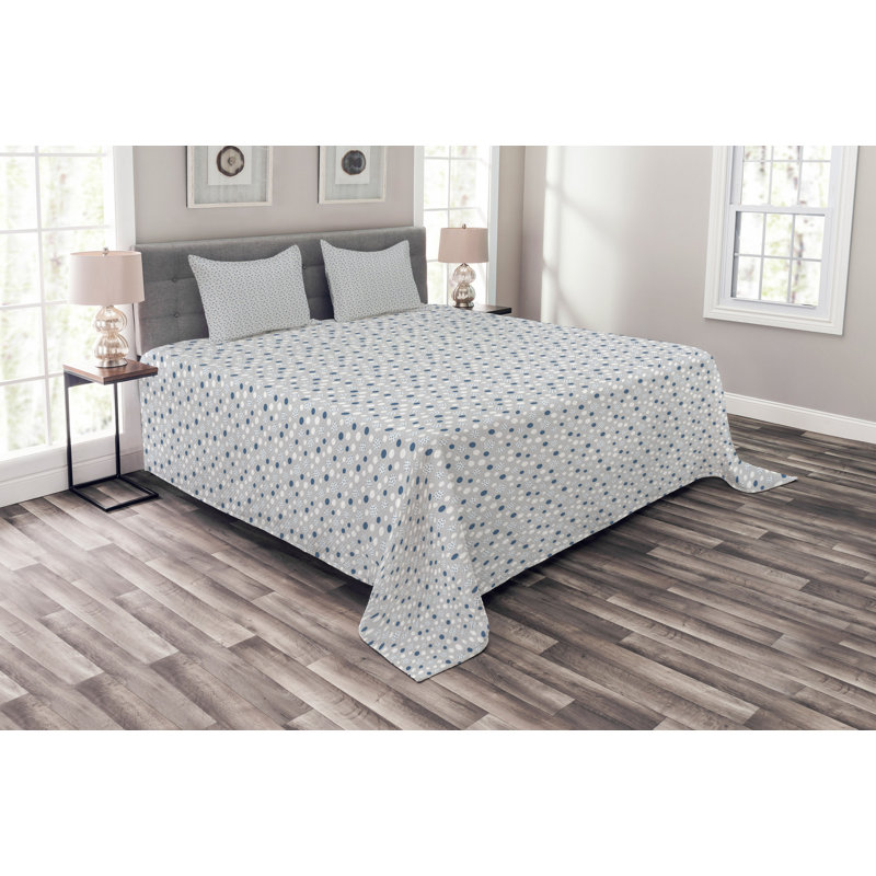 Abraya Grey/White/Blue Microfibre Bedspread Set, 220 x 264 cm