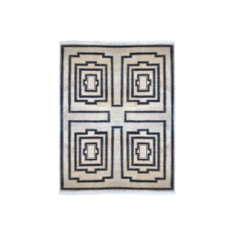 Hand Knotted Wool Geometric Area Rug, Rectangle 9' x 12'