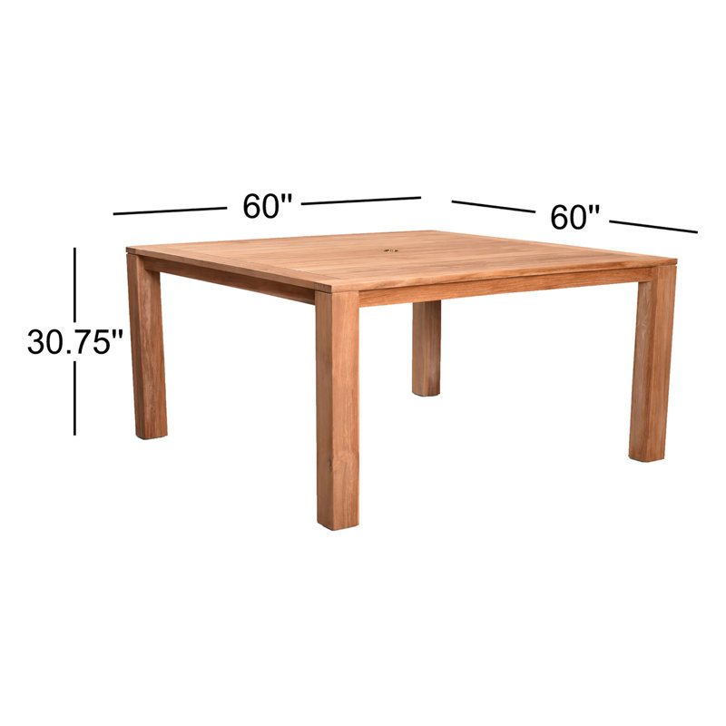 Classic Outdoor Square Teak Dining Table, 30.75" H x 60" L x 60" W