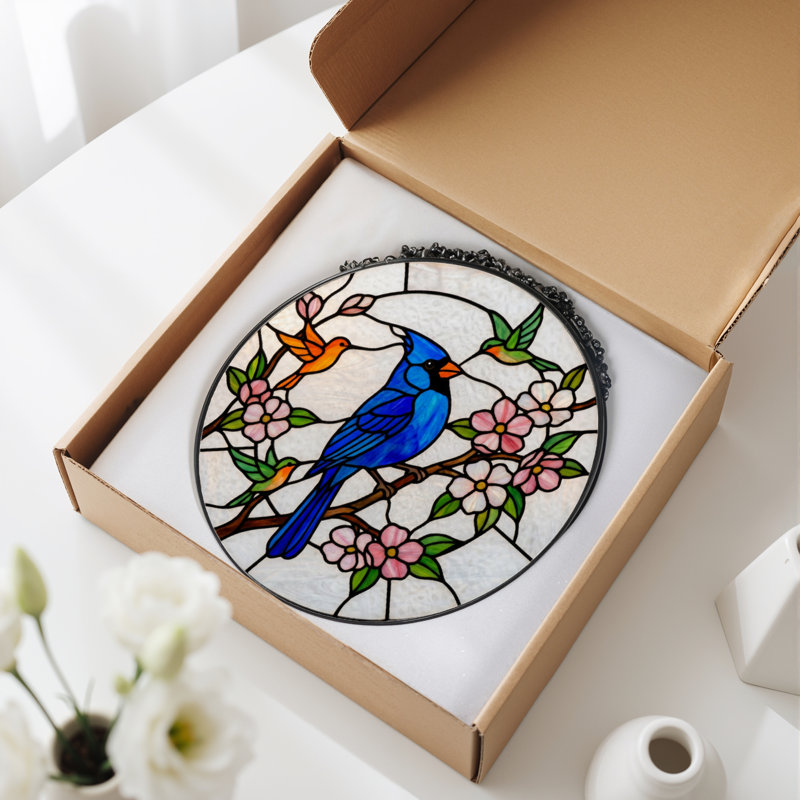 Vitrail d'oiseau bleu 7,8 "H, H 7,8 po x l 7,8 po