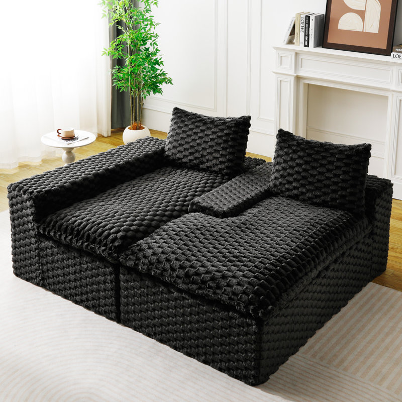 85.70" Turtle Velvet Multifunctional Modular Sofa (left-facing) And (right-facing), Black Polyester, Left Hand Facing