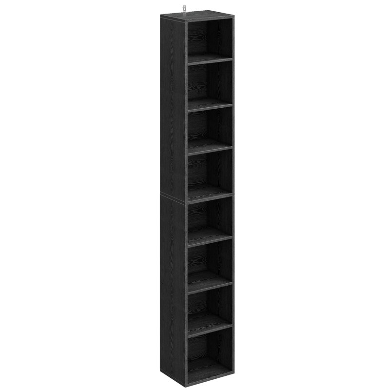 Narrow Design Storage,8-layer Thin High Bookcase With Open Adjustable Shelves,cube Display Rack, Black