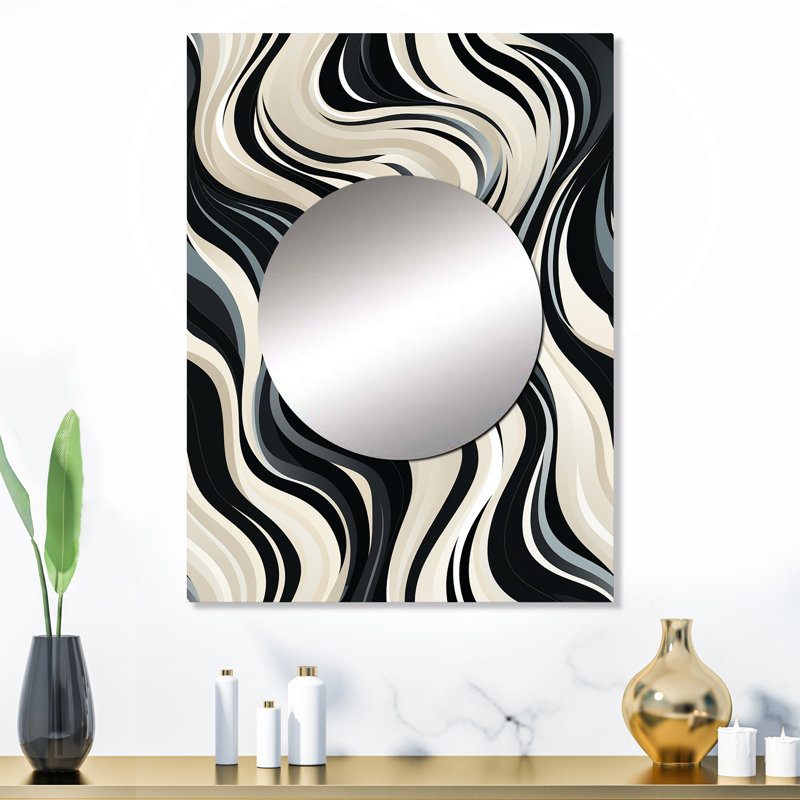Nasriddin noir et blanc zébré monochromatique élégance - miroir mural abstrait, miroir décoratif moderne, impression d'art en métal