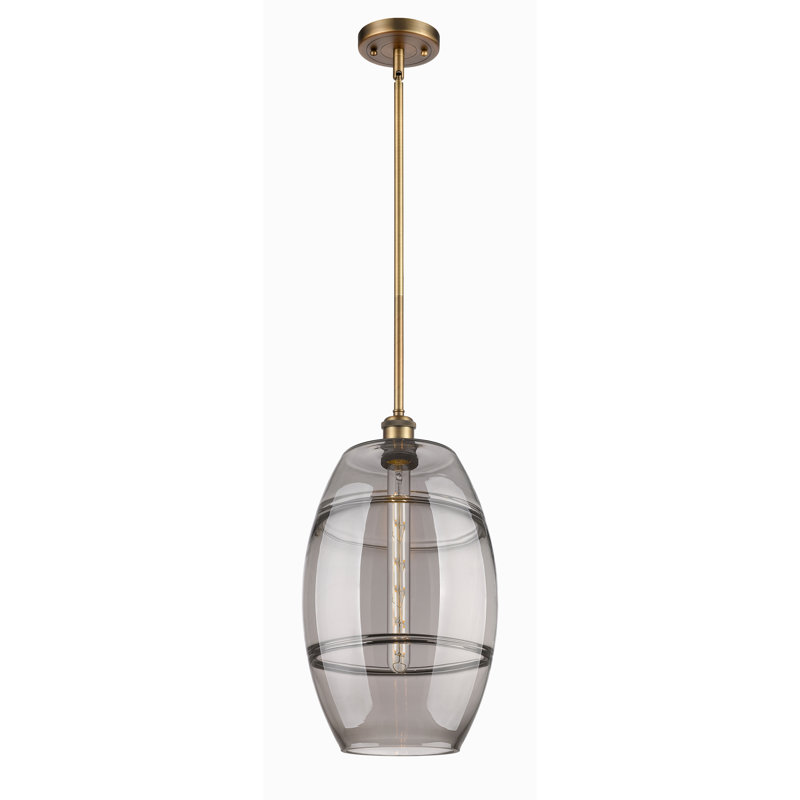 Luminaire suspendu à 1 tige Ballston Bettylou-516-G557, H 18,5 po x l 10 po x P 10 po, Gris fumée clair, Laiton brossé