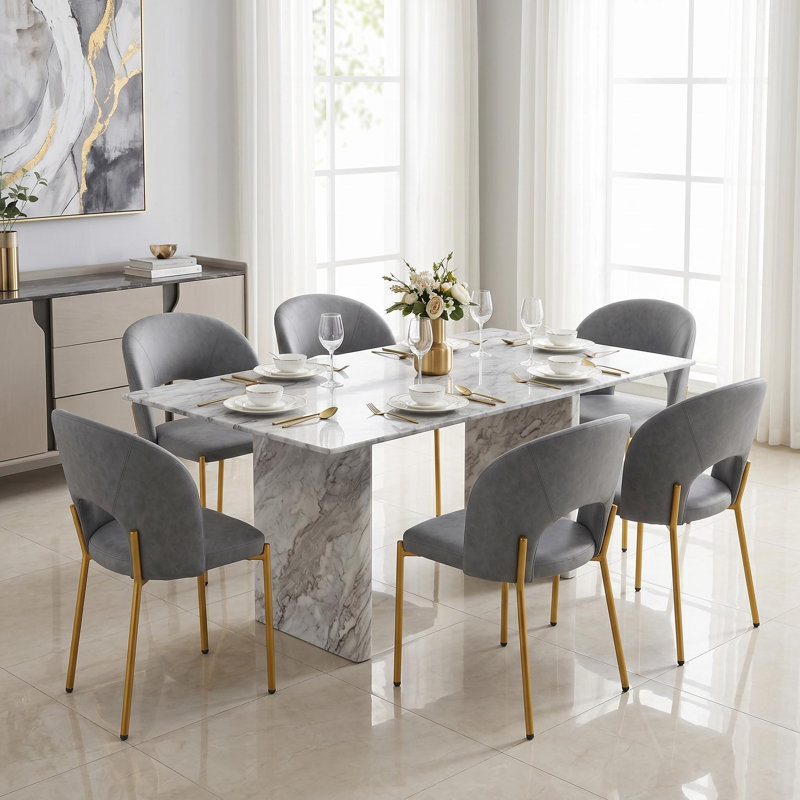 Morden Pu Leather Dining Chairs With Metal Legs (set Of 2), Gray