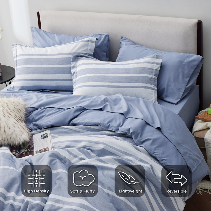 Ensembles d'édredon à rayures Bed-In-A-Bag, Bleu, Lit double