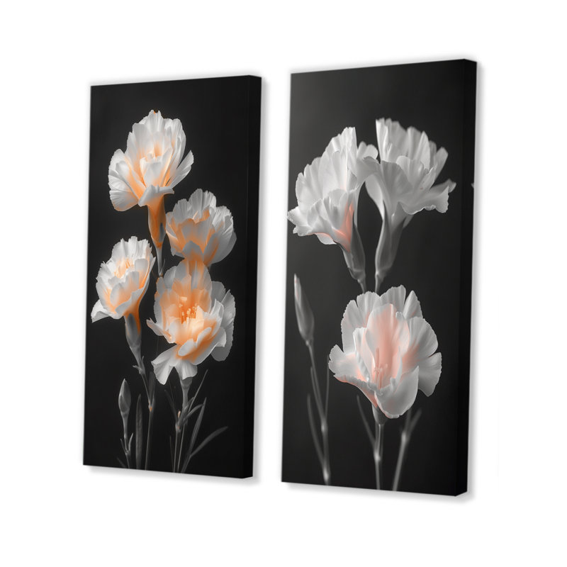 Monochromes blancs et noirs parfumés, œillets I - œillets, ensemble d'art mural 2 pièces, H 40 po x l 40 po