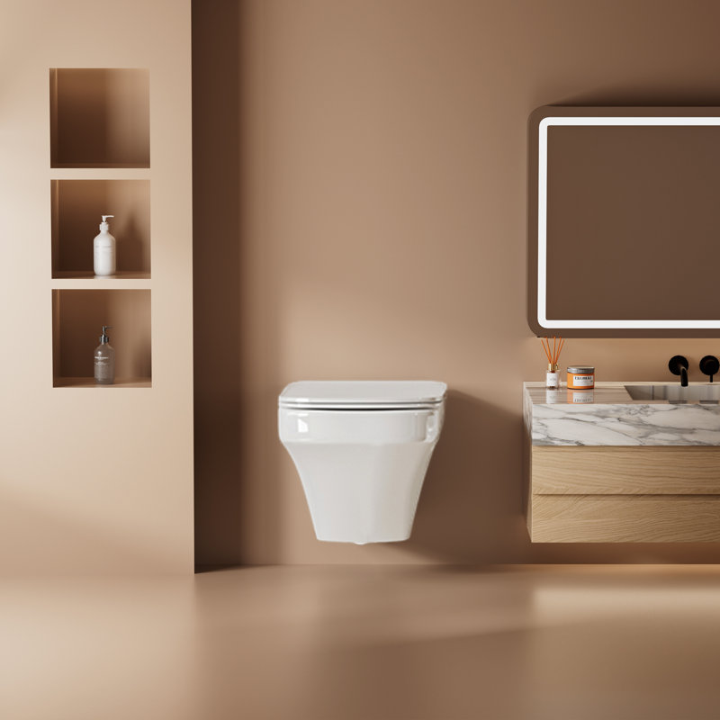 Ebern Designs Olgun Wall Hung Toilets, Back to Wall Toilet, 4L LPF Round Wall Mounted  (Seat Included), White