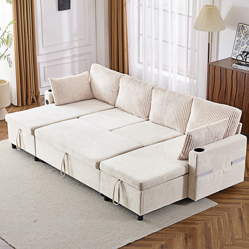 Sectional Sofa, Pull-Out Sofa Bed, Versatile Sofa Sleeper With Large Storage Space