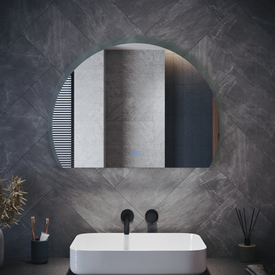 Half Circle LED Bathroom Mirror, Anti-Fog 3 Color Dimmable Touch Wall Vanity Mirror