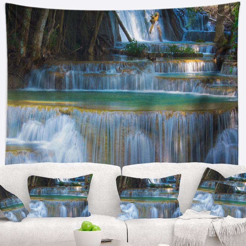 Tapisserie thaïlande en cascade de forêt profonde en polyester avec accessoires suspendus inclus, H 50 po x l 60 po