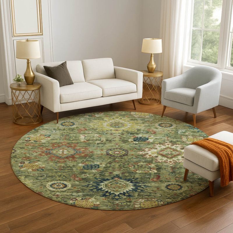 Premium Machine Washable Alaina AMF1927 Global Rug, Round 8'