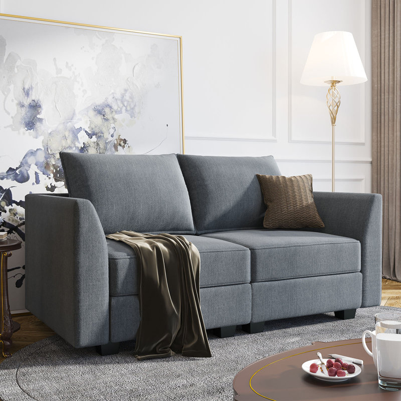 Causeuse à accoudoirs carrés 61 po avec espace de rangement, Mélange de polyester gris bleuté