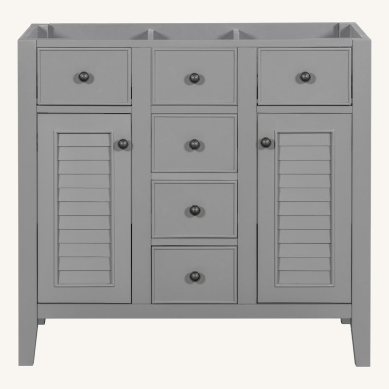 Gray 36" Freestanding Bathroom Vanity with Five Drawers
