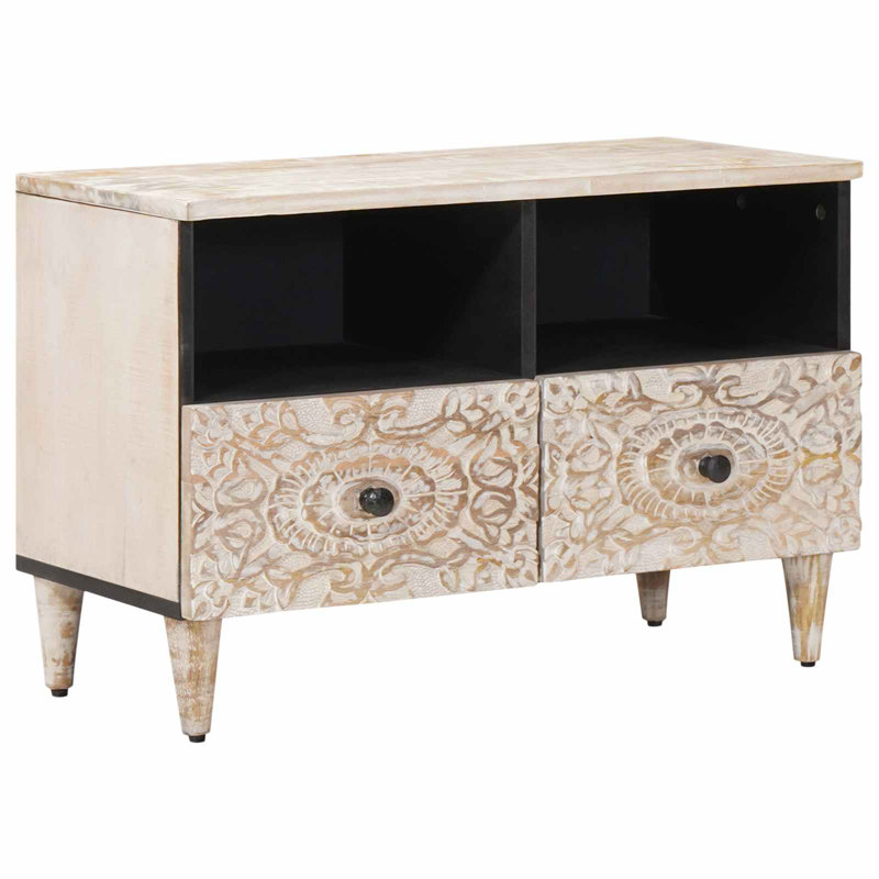 TV Cabinet With Storage Solid Mango Wood Living Room Stand Media Unit