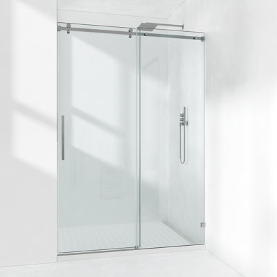 72-77" W X 76" H Frameless Single Sliding Shower Door with 3/8" Clear Tempered Glass - Square Top Rail