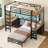 Bunk Bed with 2 Desk and 6 Storage Drawers & 2 Toy storage boxes, LED Metal Twin Captain Bed Small Bedroom Maximize space utilization for 2 Kids-1826737418