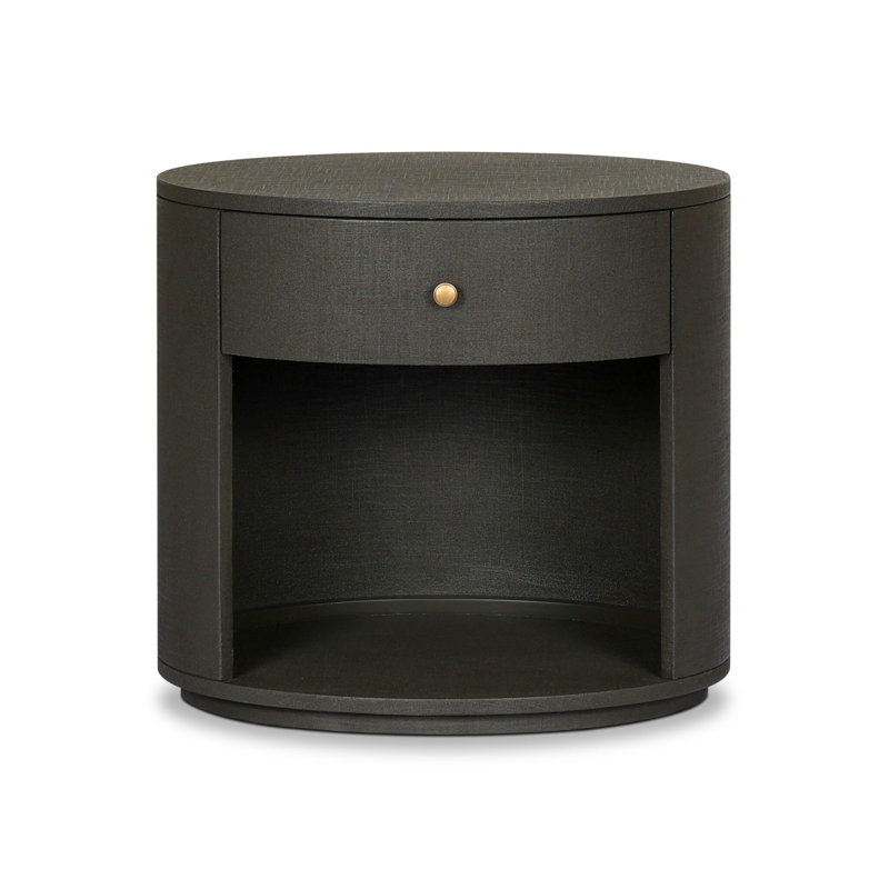 Amelia Oval One Drawer Nightstand-Black Linen, Dark Green Lacquered Linen