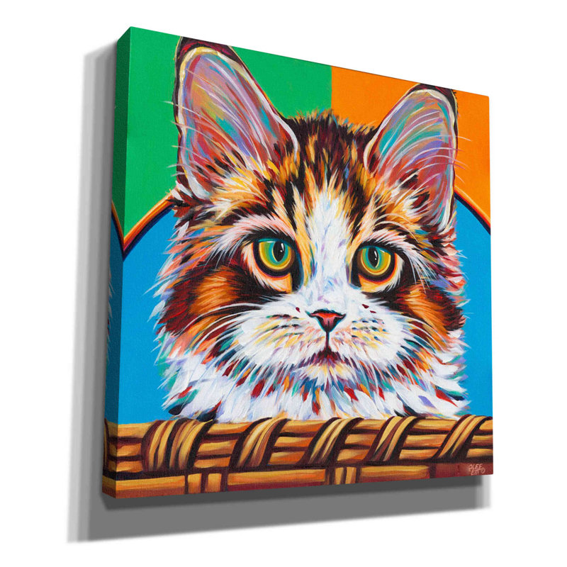 «Kitten in Basket II» par Carolee Vitaletti, art mural sur toile, H 18 po x l 18 po x P 0,75 po