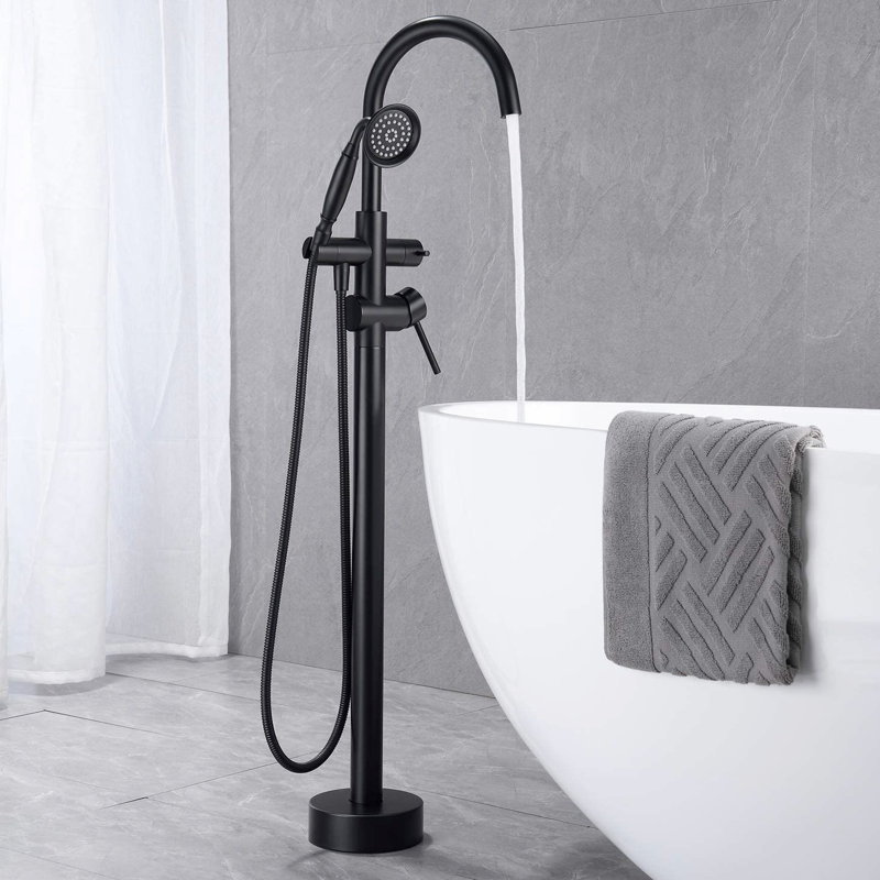 Robinet de baignoire autoportant avec finition noir mat - Deux poignées pour un réglage précis de la température Robinet de douche au sol 2,5 GPM