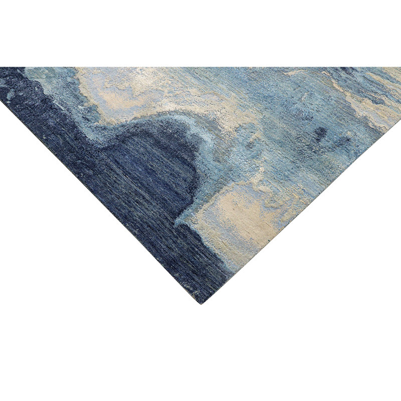 Abstract Area Rug in Silver/Blue/Ivory