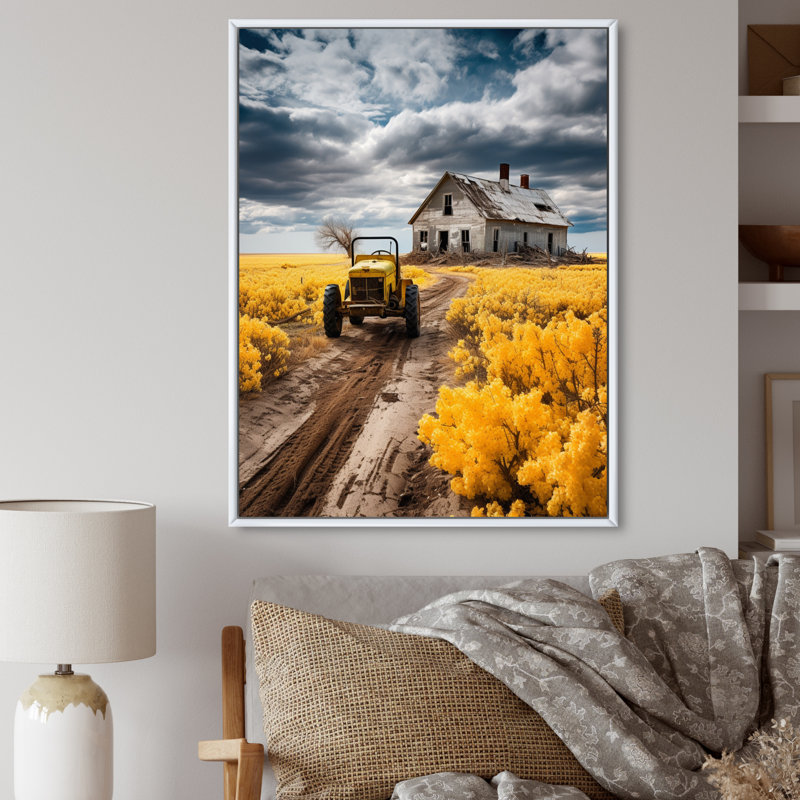 Farmhouse Tractor Countryside Haven I, Cadre flottant blanc, H 40 po x l 30 po