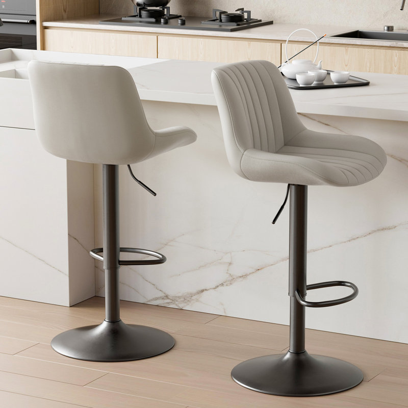 Swivel Upholstered Adjustable Height Counter Stool with Metal Frame, Light Grey