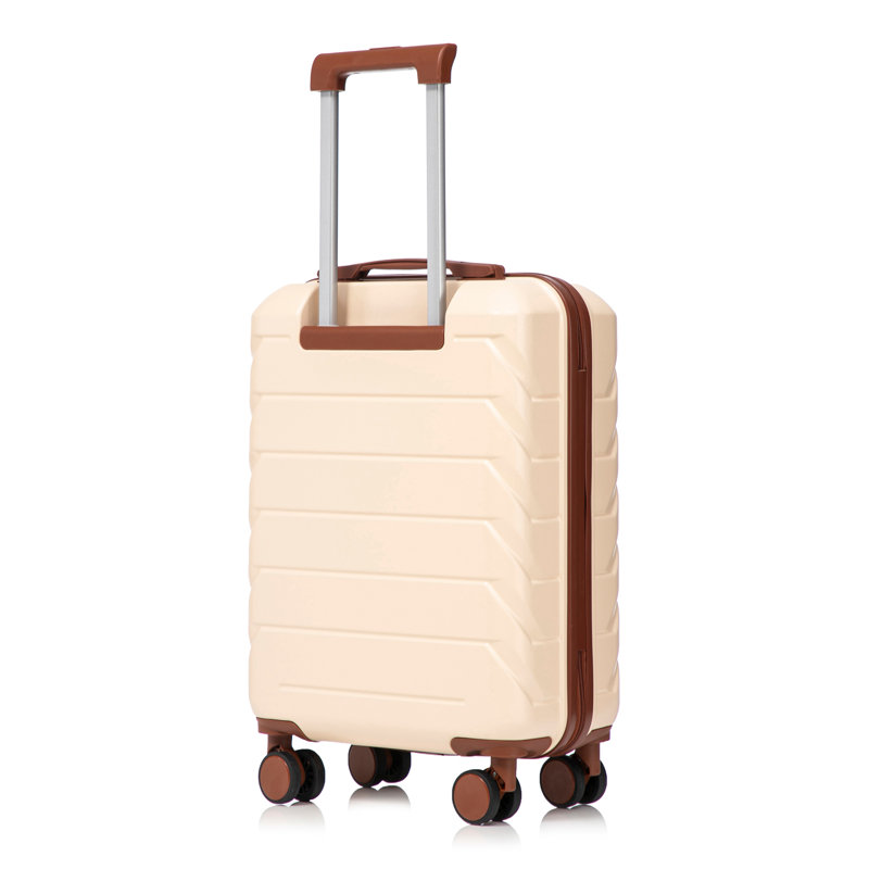 Bagage à carreaux rigide de 20 pouces en ABS à carreaux roulés - Surface résistante aux égratignures, quatre roues multidirectionnelles, avec serrure à combinaison. (Beige)