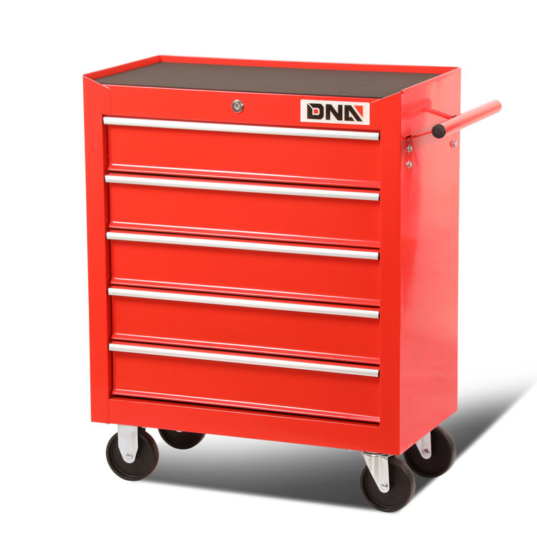 DNA Motoring TOOLS-00263 5-Drawer Red Plastic Top Rolling Tool Cabinet with Keyed Locking System