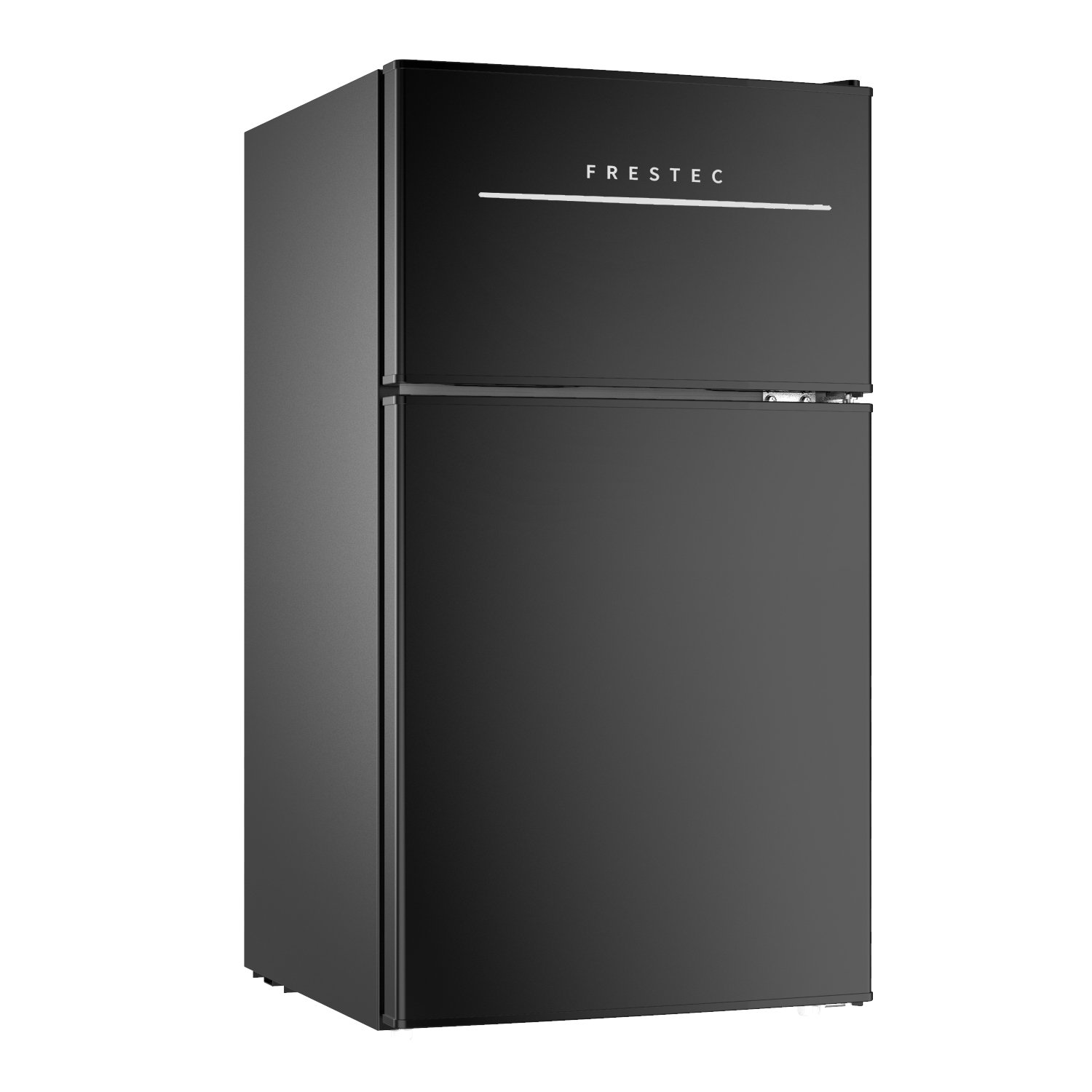 Frestec 3.0 Cu.Ft Compact Refrigerator with Freezer, 2 Door Mini Fridge with 2 Rolling Wheels 37dB Quiet, LED Lights, 7- Settings Mechanical