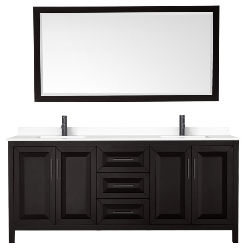 Daria 80'' W Double Vanity, Dark Espresso, Carrara Cultured Marble, Matte Black