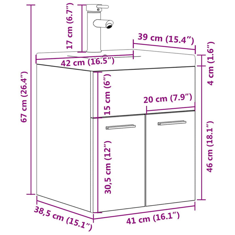 Sivi Single Vanity with Integrated Ceramic Basin, sonoma oak