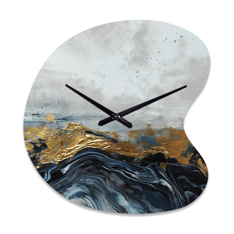 Horloge murale en forme de marbre unique moderne abstrait gris contemporain gris III, Petit
