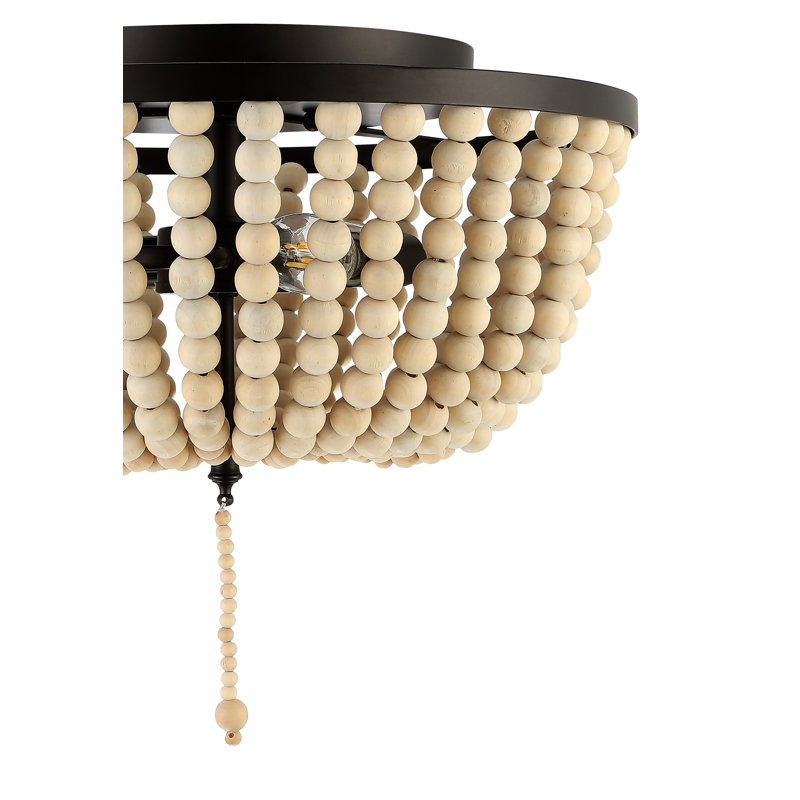 Ohlone Farmhouse Wood Beaded/Metal LED Flush Mount, 12.5" H x 15" W x 15" D, Black