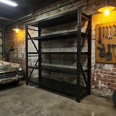 Étagère de garage réglable à cinq niveaux en métal léger, convenant aux entrepôts et aux maisons, l 78 po x P 23,4 po x H 78,7 po, noir.