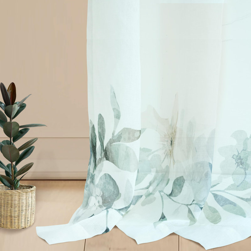 Paire de rideaux transparents Rennee Ployester, L 52 po x L 96 po, Blanc/vert