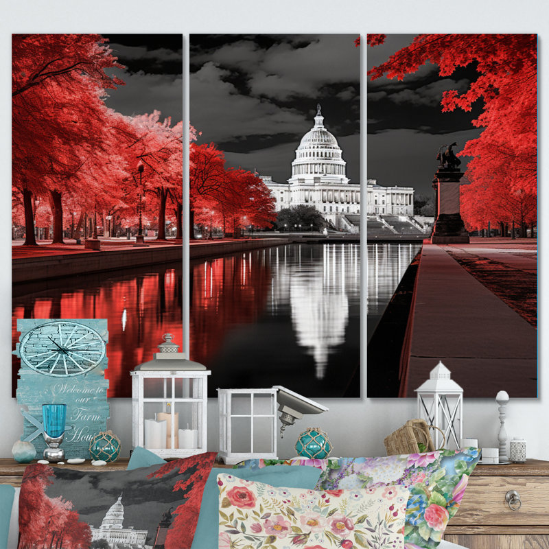 Monochromes de Washington DC sur toile, reproduction de 3 pièces, H 40 po x l 60 po x P 1 po
