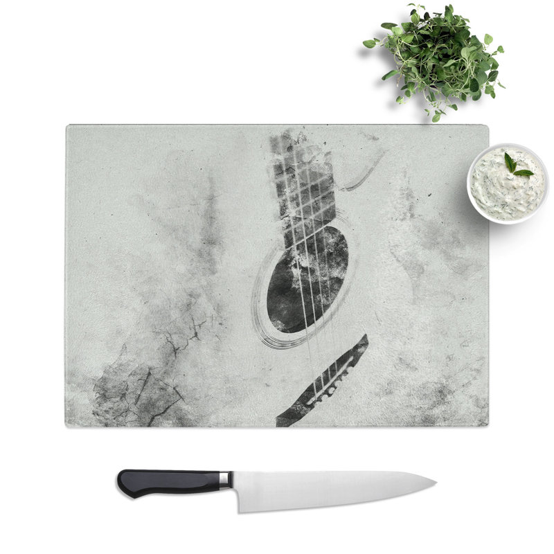 Tempered Glass Cracked Acoustic Guitar Chopping Board, 20 cm x 28.5 cm